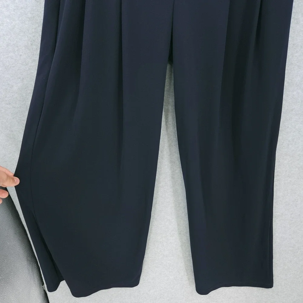 Ralph Lauren Stretch Jersey Wide Leg Navy Button Dress Pants Womens Size 6 NWT - Picture 2 of 11